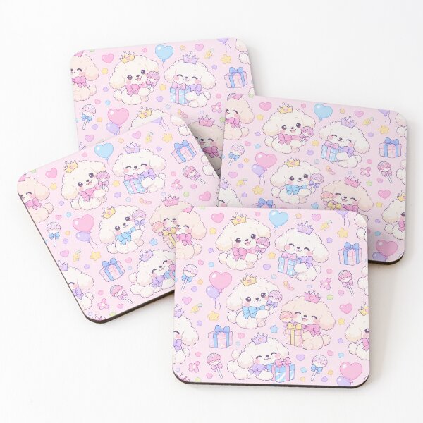 Item preview, Kawaii Birthday Baby Poodles Cute Pink Pastel Party Pattern designed and sold by Soft Berry Studio.