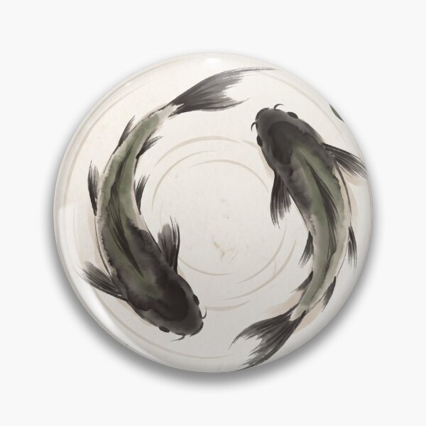Item preview, Two Koi Fish Circle Japandi Ink Wash Painting Black Koi Wabi Sabi Minimalist Japanese Wall Art designed and sold by WabiSabiEssence.