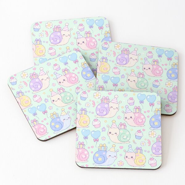 Item preview, Kawaii Birthday Baby Snails Cute Mint Pastel Spiral Shell Pattern designed and sold by Soft Berry Studio.