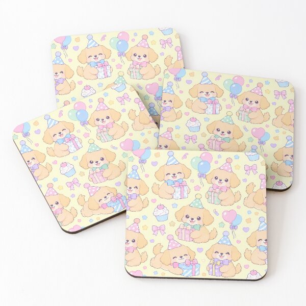 Item preview, Kawaii Birthday Golden Retriever Puppies Cute Yellow Pastel Party Pattern designed and sold by Soft Berry Studio.