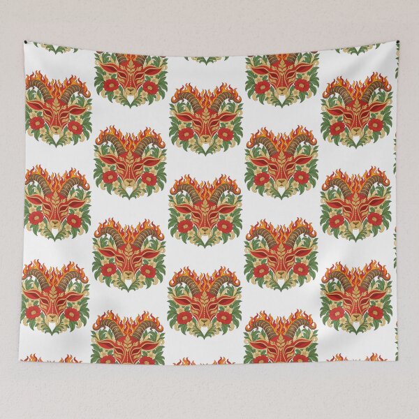 Item preview, Fiery Goat Head with Floral Boho Ornament designed and sold by Krasnovaovaova.