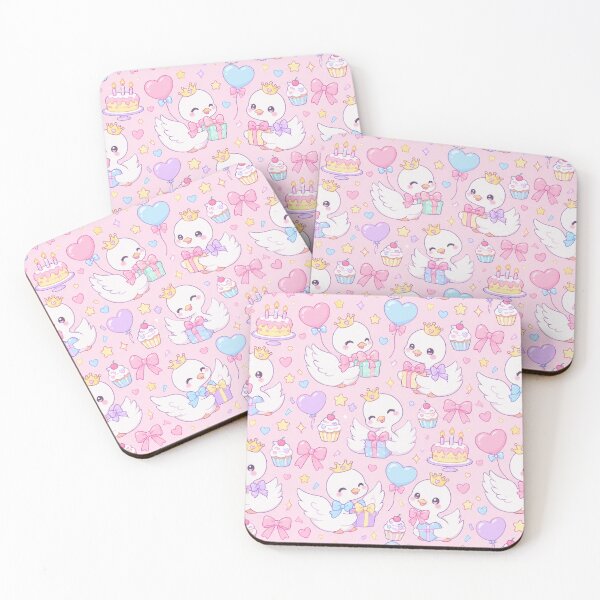 Item preview, Kawaii Birthday Baby Swans Cute Pink Pastel Party Pattern designed and sold by Soft Berry Studio.