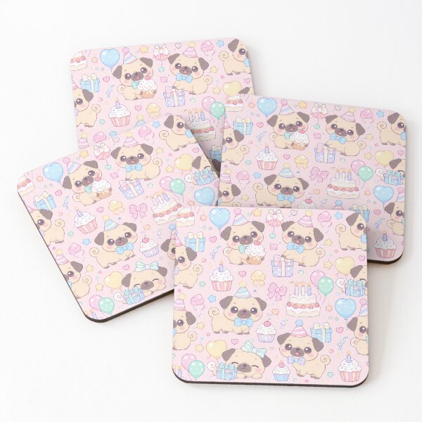 Item preview, Kawaii Birthday Pugs Pastel Cute Puppy Party Pattern designed and sold by Soft Berry Studio.