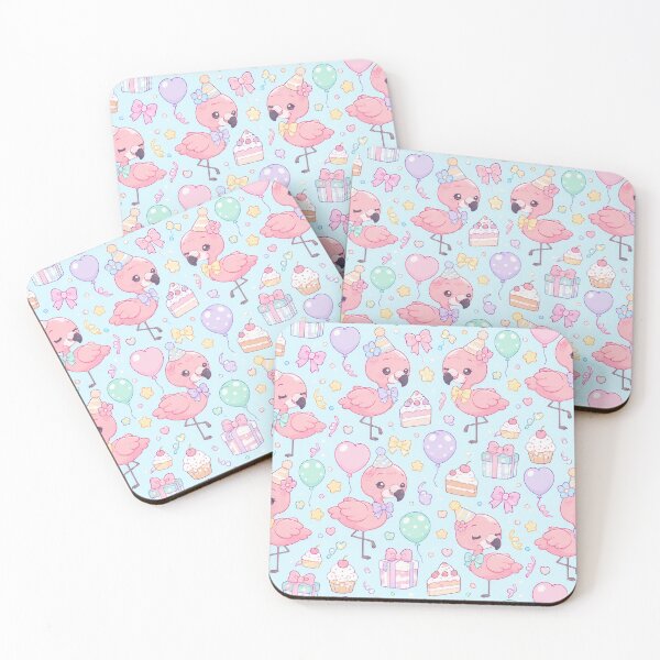 Item preview, Kawaii Birthday Flamingos Pastel Pink Tropical Bird Party Pattern designed and sold by Soft Berry Studio.