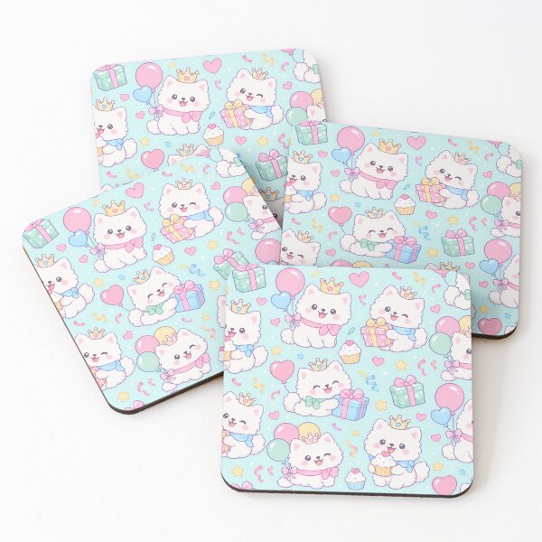Item preview, Kawaii Birthday Samoyed Puppies Cute Pastel Dog Party Pattern designed and sold by Soft Berry Studio.