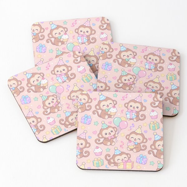 Item preview, Kawaii Birthday Baby Monkeys Cute Pastel Monkey Party Pattern designed and sold by Soft Berry Studio.