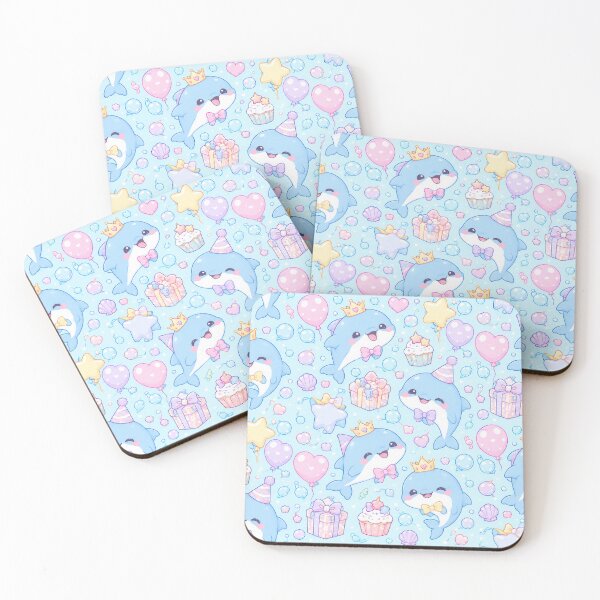 Item preview, Kawaii Birthday Baby Dolphins Cute Pastel Ocean Animal Party Pattern designed and sold by Soft Berry Studio.