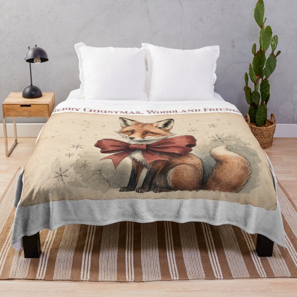 Item preview, A whimsical vintage fox with a huge christmas bow designed and sold by I-dsgn.