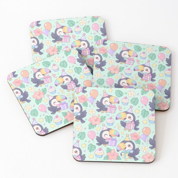 Item preview, Kawaii Birthday Toucans Cute Pastel Tropical Bird Party Pattern designed and sold by Soft Berry Studio.
