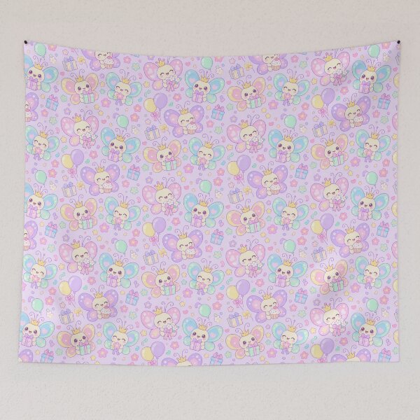 Item preview, Kawaii Birthday Butterflies Cute Pastel Floral Butterfly Party Pattern designed and sold by Soft Berry Studio.