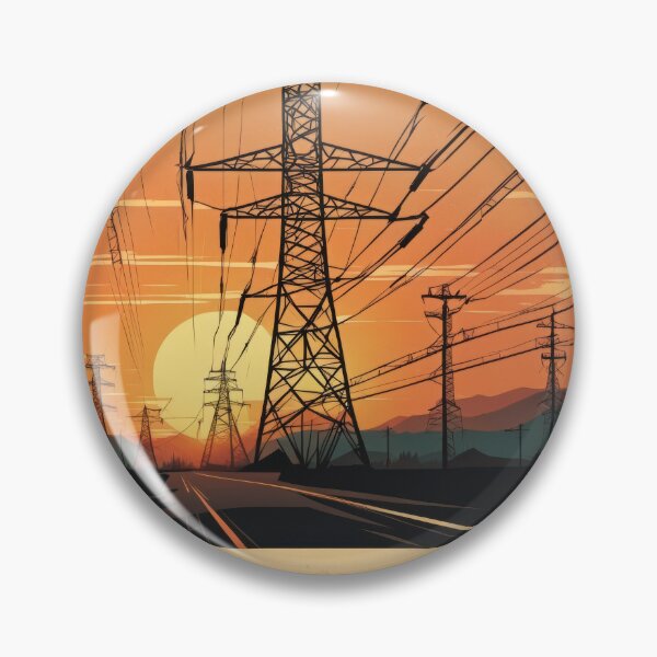 Item preview, Golden Hour Power Grid Highway Vintage Sunset Graphic Art designed and sold by Pylon-Bureau.
