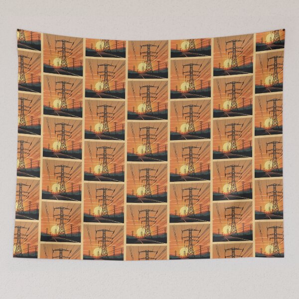 Item preview, Golden Hour Power Grid Highway Vintage Sunset Graphic Art designed and sold by Pylon-Bureau.