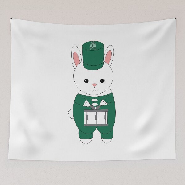 Item preview, Cute Bunny Marching Band Drummer in Green and White Uniform designed and sold by ValeriesGallery.