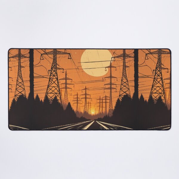 Item preview, Full Moon Industrial Highway Power Lines Vintage Sunset Art designed and sold by Pylon-Bureau.