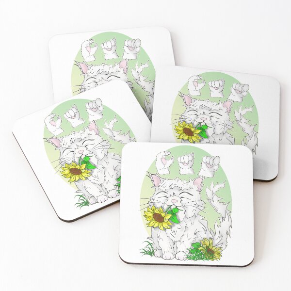 Item preview, ASL happy white cat designed and sold by BeingNow.