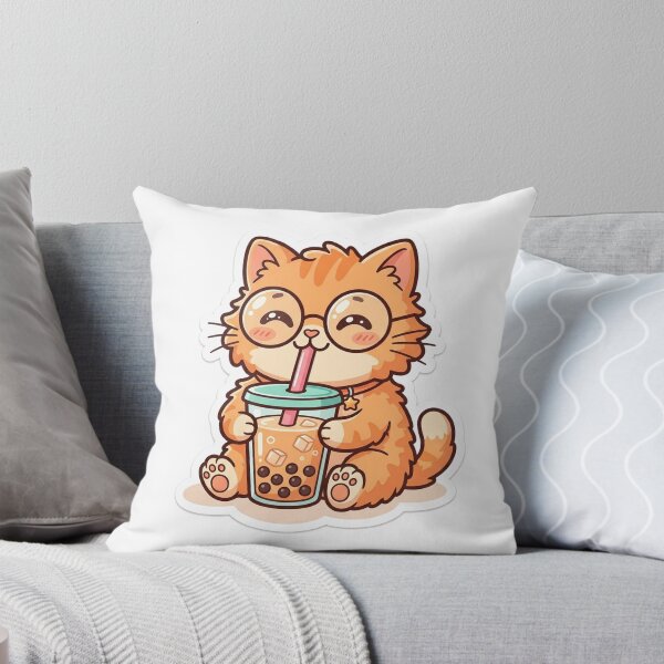 Item preview, Cute Kawaii Cat Drinking Iced Boba Milk Tea With Glasses - Aesthetic Anime Kitty designed and sold by Rivanify.