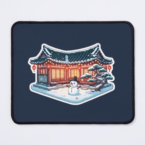 Item preview, Korean Hanok House in the Snow with Snowman – Winter Christmas in Korea designed and sold by Jasardpu.