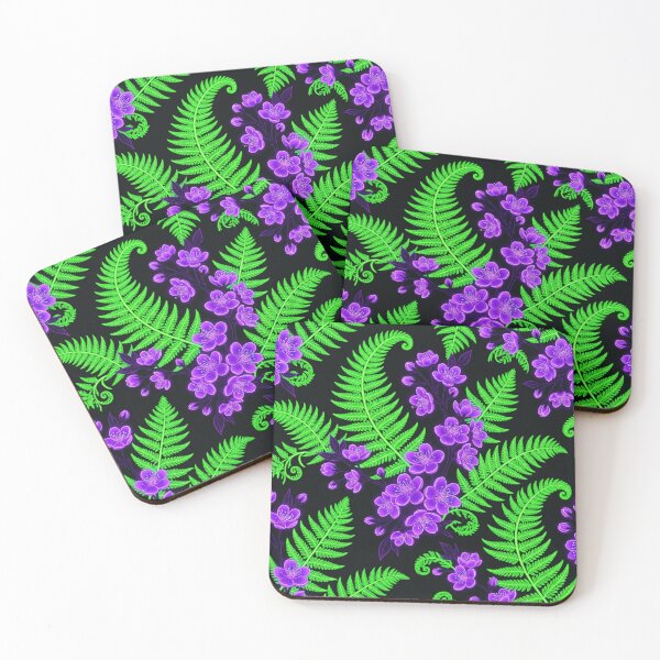 Item preview, Neon Glowing Fern and Purple Blossom Pattern designed and sold by Owcomm.