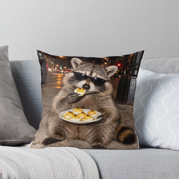 Item preview, Raccoon Eating Deviled Eggs Funny Thanksgiving Meme designed and sold by GiggleDropCo.