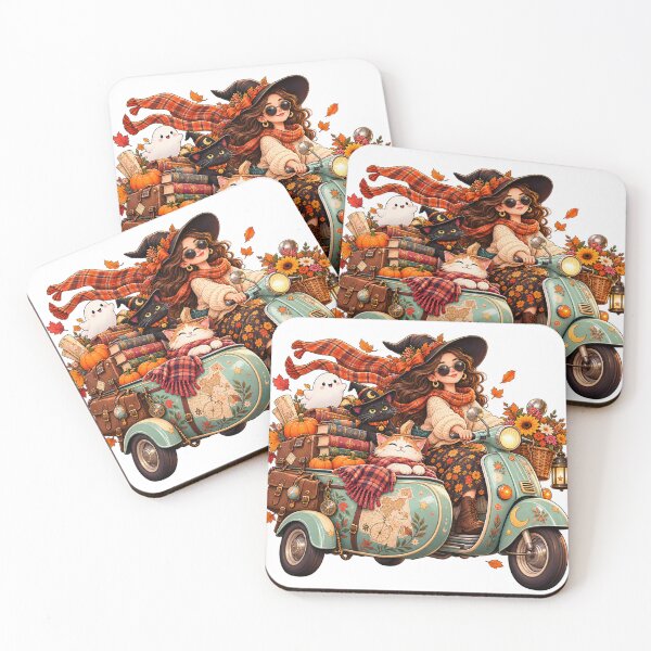 Item preview, Whimsical Autumn Scooter Adventure – Vintage Fall Travel Art designed and sold by PaginaBrew.