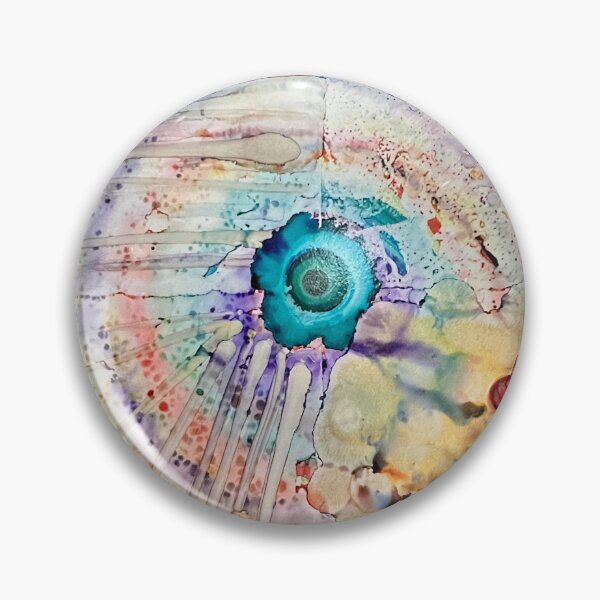 Item preview, Teal flower, heart, Gold whimsy fun in a circle designed and sold by Nomad Nikki – Abstract Fluid Artist & Full-Time Traveler.