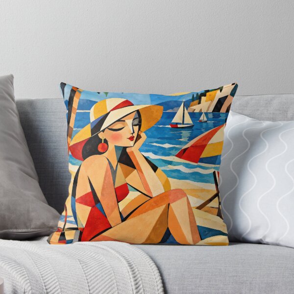 Item preview, Woman Relaxing on Tropical Beach – Colorful Cubist Summer Vacation Art designed and sold by Amalia Gutyz.