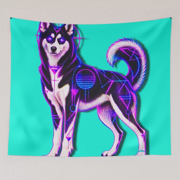 Item preview, Neon Cyber Husky - Geometric Synthwave Wolf Aesthetic Entities® designed and sold by A E S T H E T A T A G.