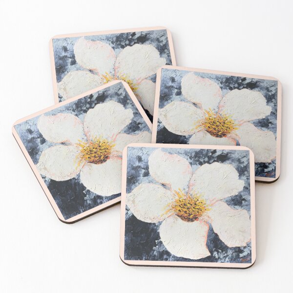 Item preview, WHITE FLOWER ON INDIGO | Expressive Knife Painting | Soft Peach Edition by Svetlana Shavrina designed and sold by Baroness Swan.