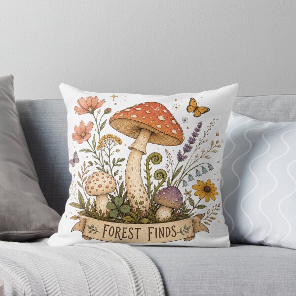 Item preview, Whimsical Mushrooms Wildflowers Butterflies Vintage Cottagecore Botanical Forest Finds Art designed and sold by inkoutninja.