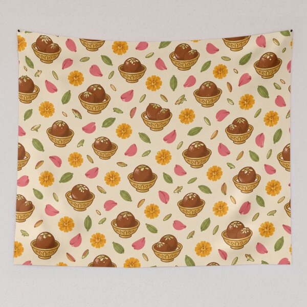 Item preview, Gulab Jamun Pattern | Indian Syrup Dumplings with Cardamom and Rose Petals on Cream designed and sold by StickyGuys.