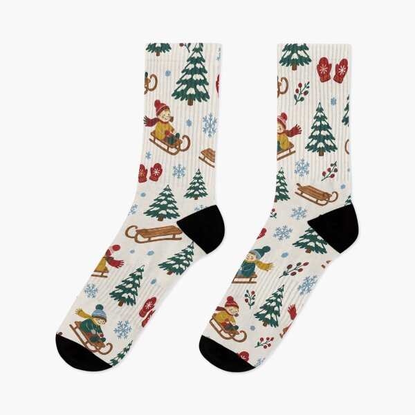 Item preview, Toboggan Pattern | Winter Sledding with Snowy Pines, Mittens and Red Berries on Snow White designed and sold by StickyGuys.