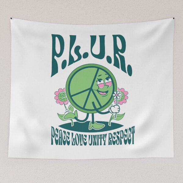 Item preview, PLUR - Peace Mascot Flowers (Green) designed and sold by Discothreadz.