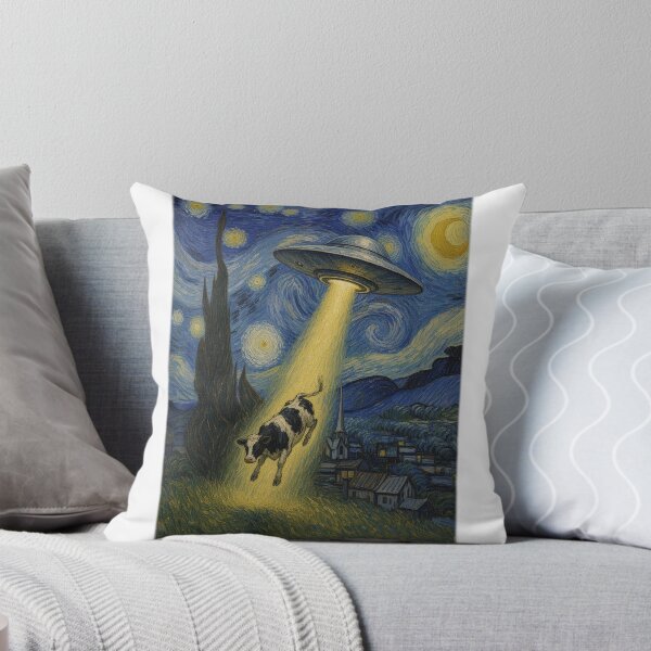 Item preview, Starry Night UFO Cow Abduction Funny Van Gogh Art Parody designed and sold by Sunset Press Studio.