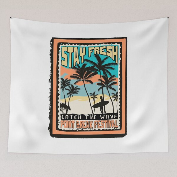 Item preview, Stay Fresh Catch the Wave Point Break Festival Palm Tree Surfer Sunset Graphic T-Shirt designed and sold by Atique Creations.