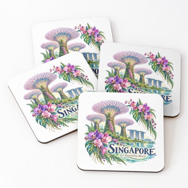 Item preview, Singapore Garden Skyline and Orchids Watercolor Travel Art designed and sold by skyartdesign.