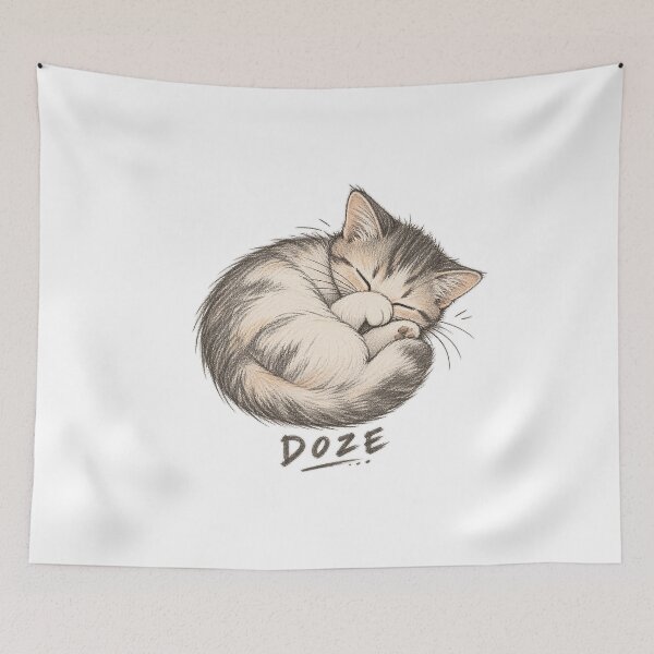 Item preview, Sleepy Cat DOZE | Minimal Pencil Illustration designed and sold by Manish Pawar | Art & Illustrations.