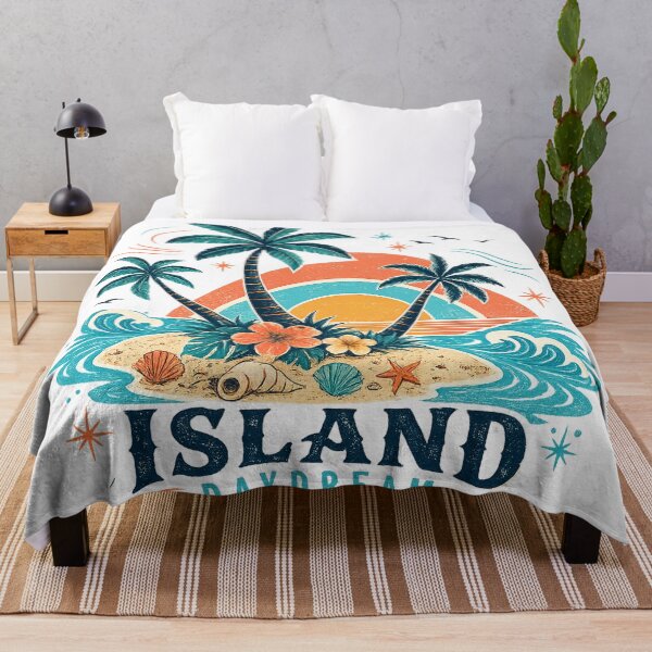 Item preview, Island Daydream Tropical Palm Trees Sunset Ocean Waves Retro Beach Vacation Art designed and sold by inkoutninja.