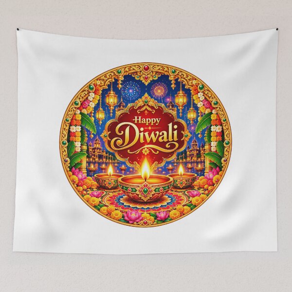 Item preview, Happy Diwali Greeting – Golden Traditional Diyas, Floral Rangoli and Festive Celebration designed and sold by maheshsp1402.