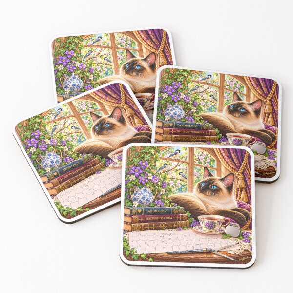 Item preview, Purrfectly Paced – Regal Siamese Cat | Vintage Cardiology & Electrophysiology Watercolor Art designed and sold by KookyKookaburraDesigns.