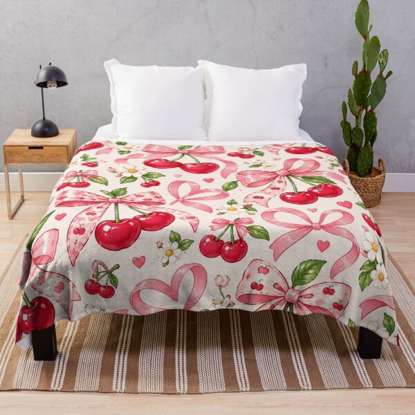 Item preview, Coquette Cherry Bows Pattern – Pink Ribbons, Cute Cherries & Dainty Floral Aesthetic designed and sold by RJACreative.