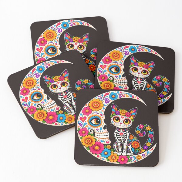 Item preview, Cat Moon Sugar Skull Day of the Dead Dia de Los Muertos Art designed and sold by mari-kayden.