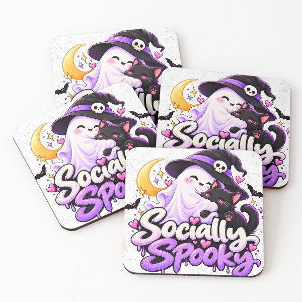 Item preview, Socially Spooky – Cute Ghost and Black Cat Halloween special  designed and sold by Lovestickerco.