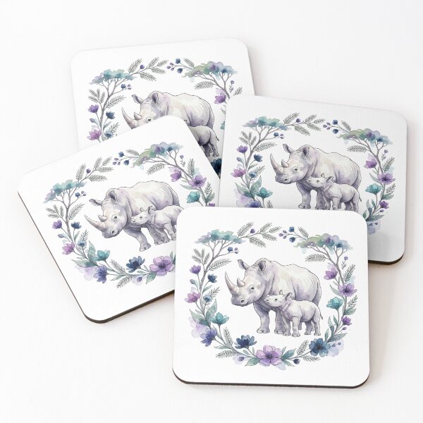 Item preview, Watercolor Mother and Baby Rhino Floral Wreath designed and sold by bvdesignart.