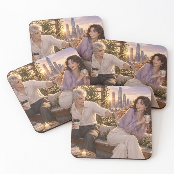 Item preview, Romantic Couple on Rooftop at Sunset designed and sold by sigmaartstudio.