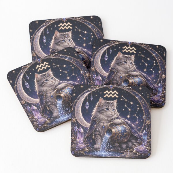 Item preview, Aquarius Cat Zodiac Celestial Magic Fantasy Art designed and sold by Soluna Studio.