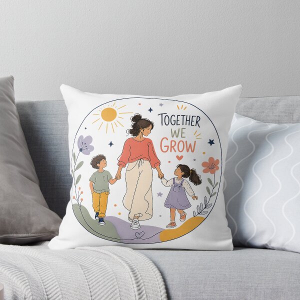 Item preview, Together We Grow Mom Kids Holding Hands Floral Sunshine Motherhood Inspirational Family Art designed and sold by inkoutninja.