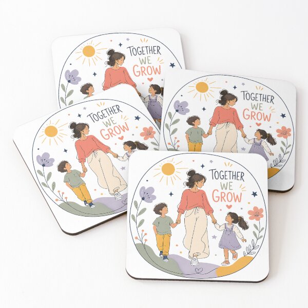Item preview, Together We Grow Mom Kids Holding Hands Floral Sunshine Motherhood Inspirational Family Art designed and sold by inkoutninja.