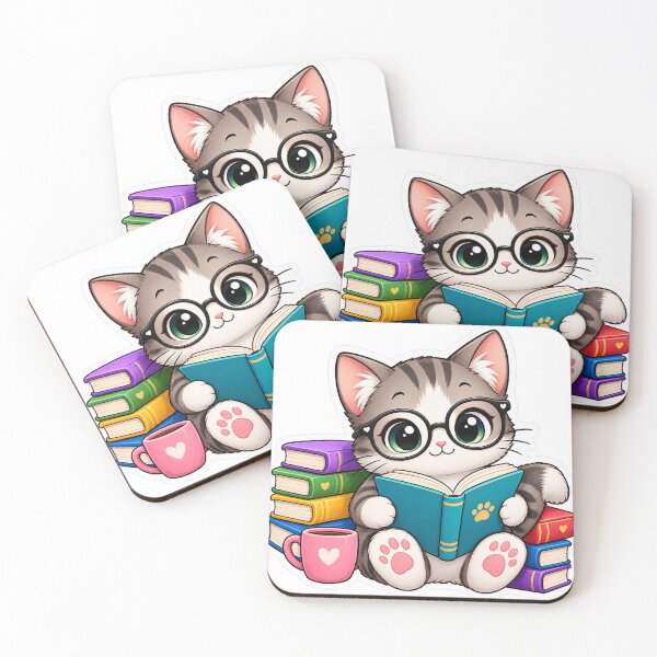 Item preview, Cute Bookish Cat Reading With Stack Of Books designed and sold by AsmiCreationArt.