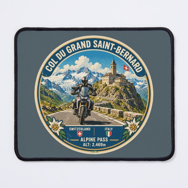 Item preview, Great St Bernard Pass, Valais, Switzerland Motorcycle Sticker TShirt 09 designed and sold by OuterShellUK.