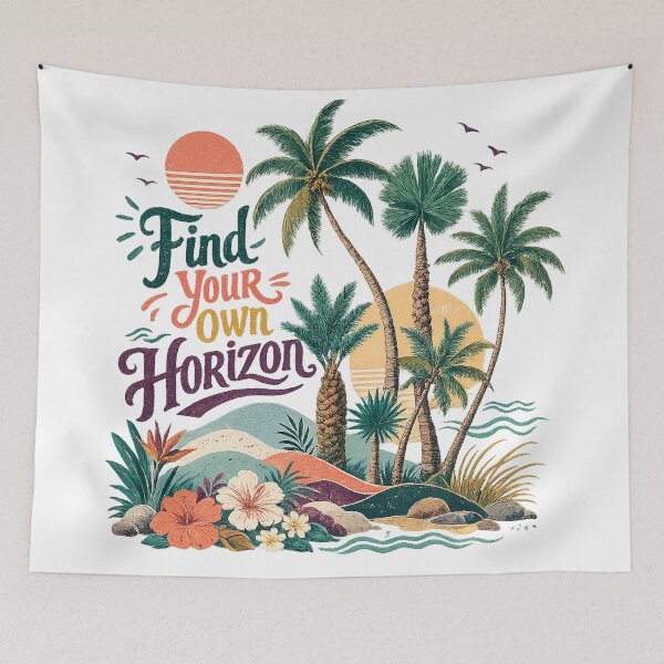 Item preview, Tropical Palm Trees Retro Sunset Coastal Paradise Inspirational Find Your Own Horizon Art designed and sold by inkoutninja.